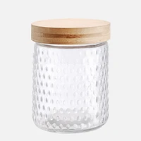 Embossed Glass Canister With Bamboo Lid - 0.9L