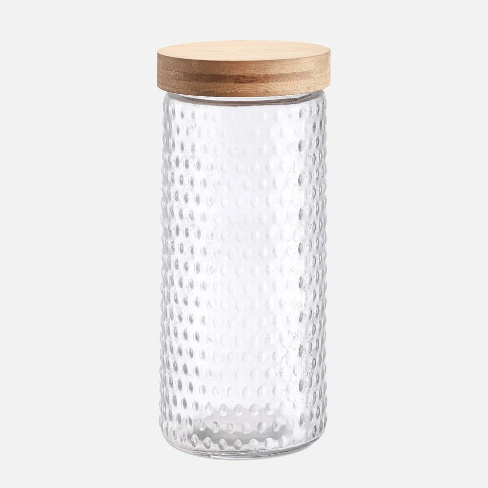 Embossed Glass Canister With Bamboo Lid - 1.7L