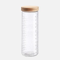 Embossed Glass Canister With Bamboo Lid -  2.1L 