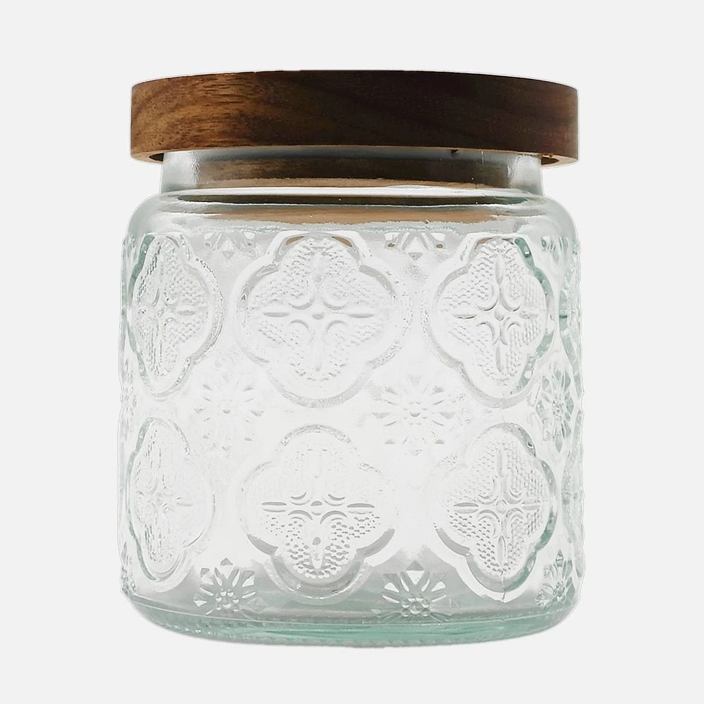 Embossed Glass Canister With Acacia Snap Lid