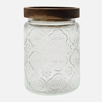 Embossed Glass Canister With Acacia Snap Lid