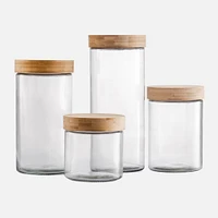 JS GOURMET Glass Containers with Bamboo Lids, Set of 4