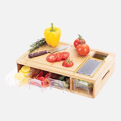 JS GOURMET Food Prep Cutting Board with 4 Containers