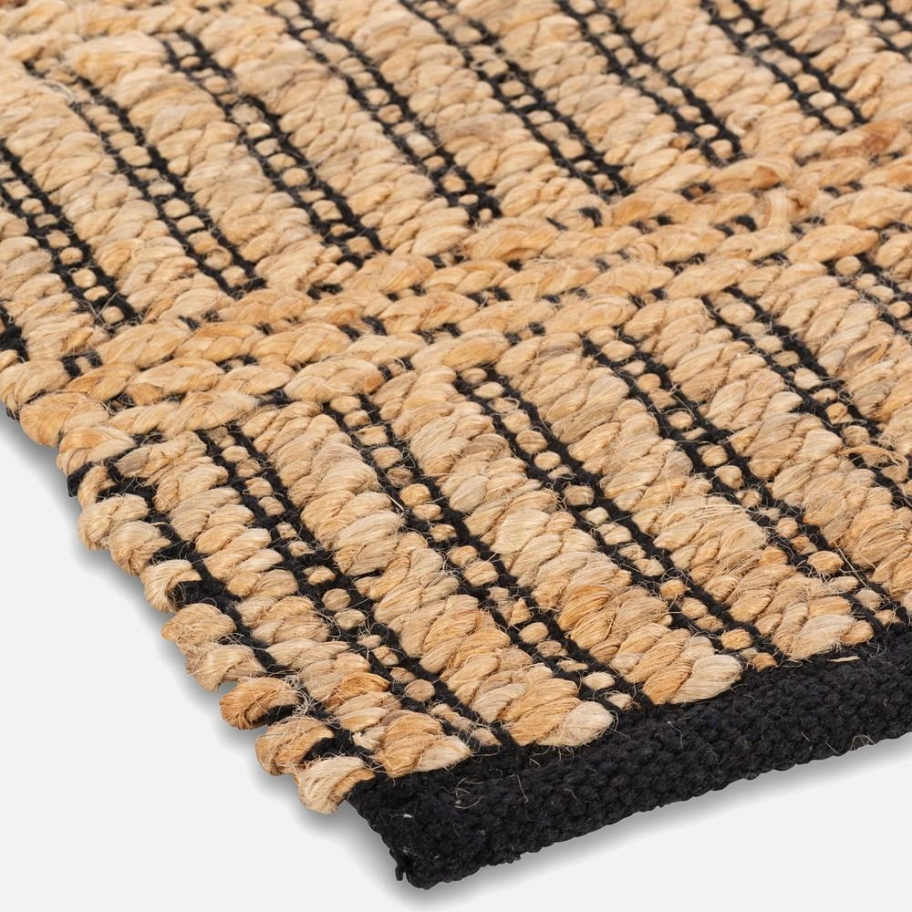 Tapis écologique en jute tissé à la main - Noir/Naturel