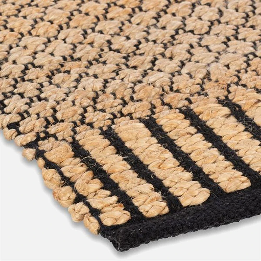 Jute Hand Woven Eco Rug Edged Stripe, Black/Natural