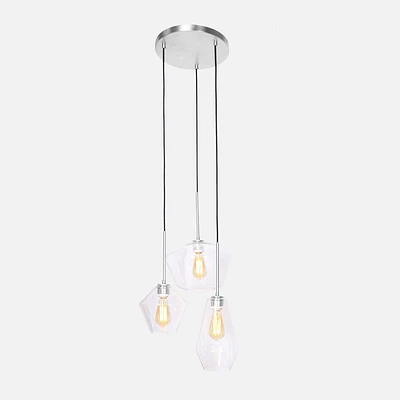 Brushed Steel 3-Bulb Pendant Lamp 7"/6"/11" by Luce Lumen