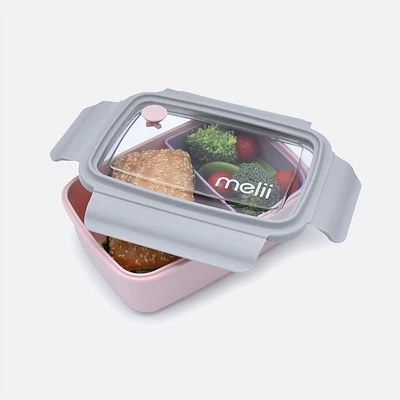 Melii Bento Box with Removable Divider, 2 Compartments - Pink/Purple/Grey