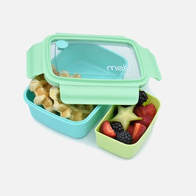 Melii Bento Box with Removable Divider, 2 Compartments - Blue/Mint/Lime