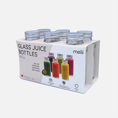 Melii Bouteille à jus en verre avec couvercle en métal, ensemble de 6
