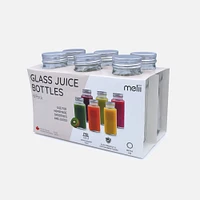 Melii Bouteille à jus en verre avec couvercle en métal, ensemble de 6