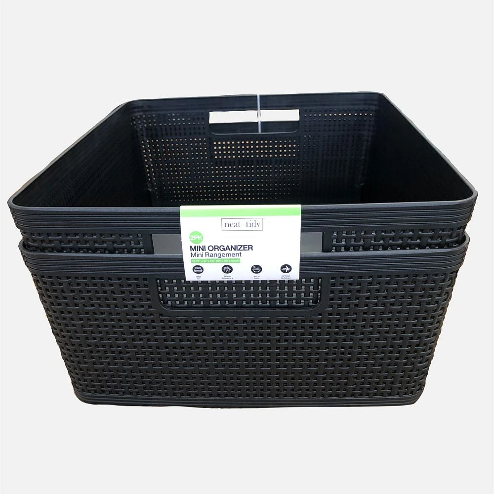 Plastic Weave Storage Basket, Set of 2 - Black