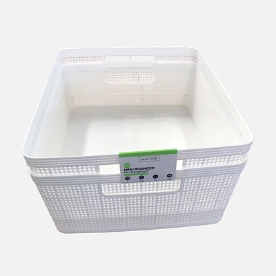 Panier de rangement en plastique tressé, ensemble de 2 - blanc