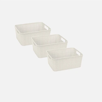 Weave Plastic Storage Baskets, set of 3 - White