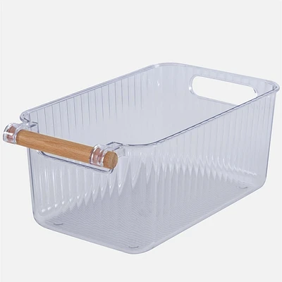 N&T Clara Panier de stockage transparent avec poignée en bois - 7,5 L