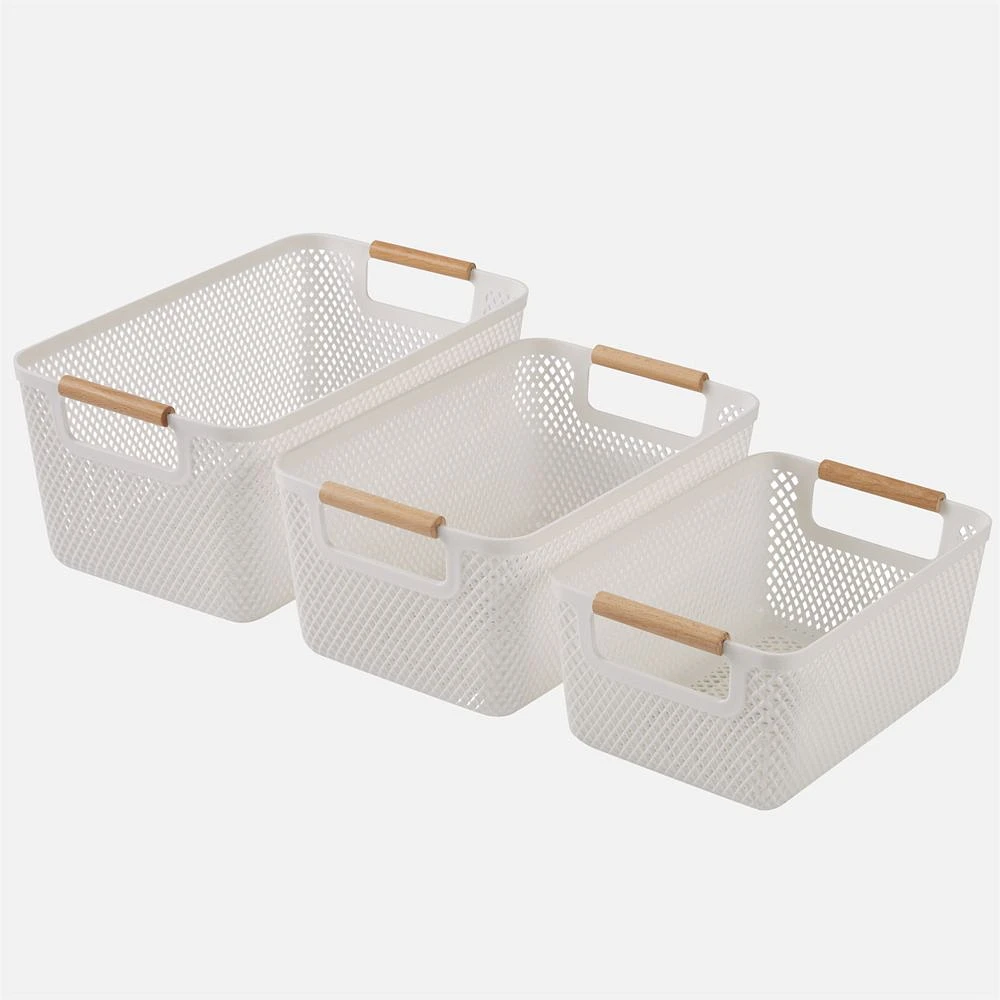 N&T Malla Panier avec poignées en bois, ensemble de 3