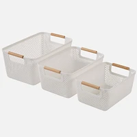 N&T Malla Panier avec poignées en bois, ensemble de 3
