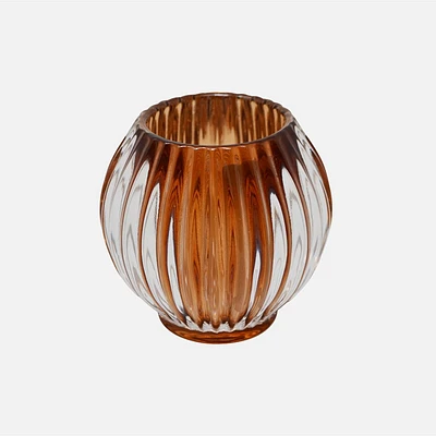 Glass Tea Light Holder - Orange 