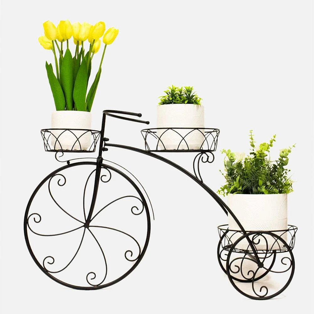 Bicycle with 3 Pots Planter - Black