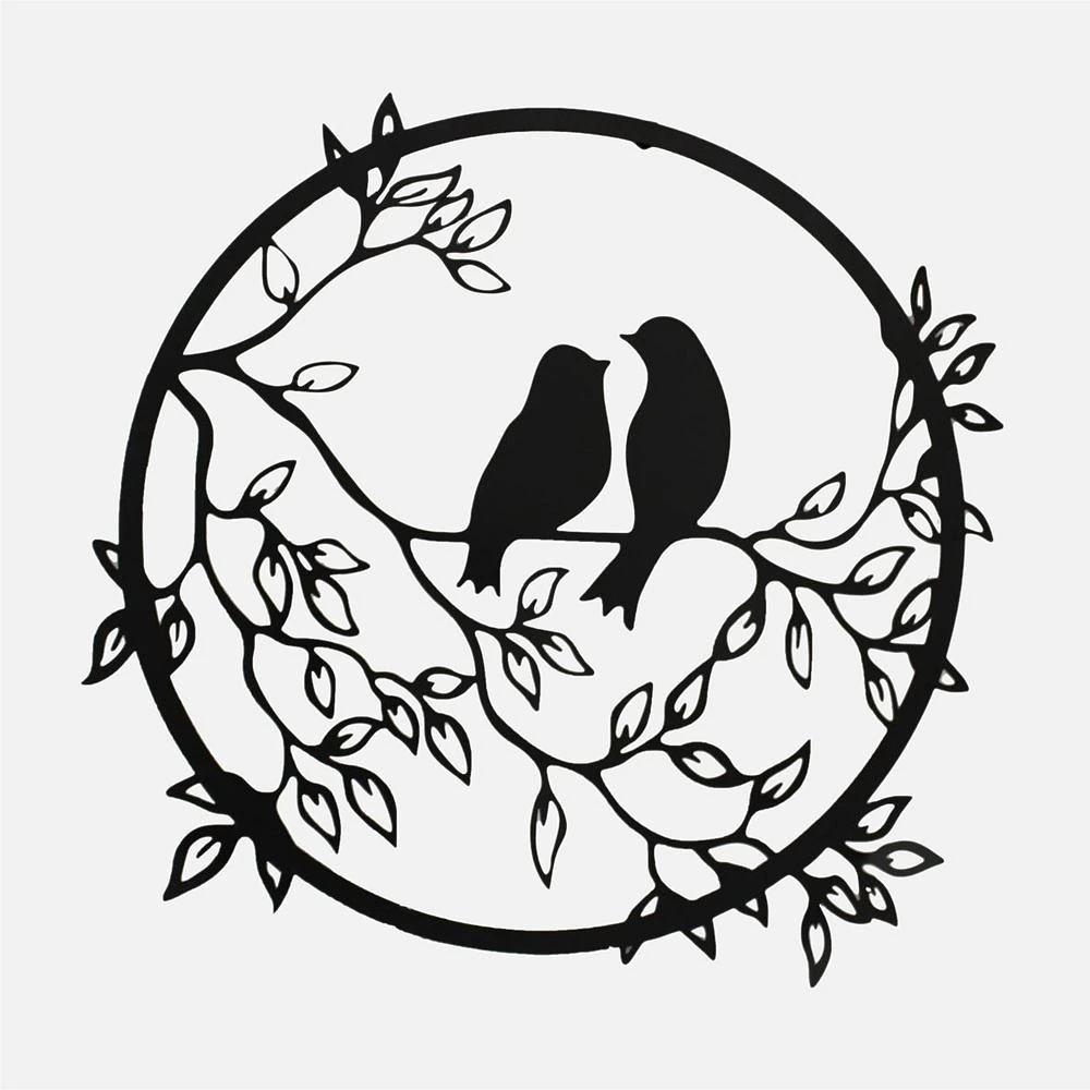 Wall Decor, Birds Lovers On A Branch - Black