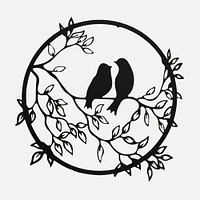 Wall Decor, Birds Lovers On A Branch - Black