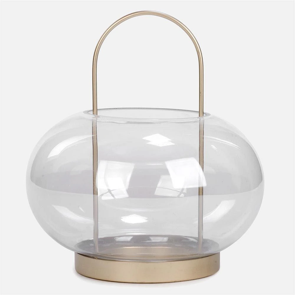 Glass Lantern, Oval - Clear / Gold