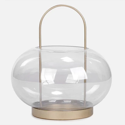Glass Lantern, Oval - Clear / Gold