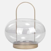 Glass Lantern, Oval - Clear / Gold