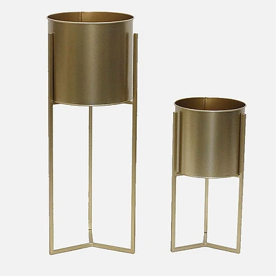 Planters with Stand, Set of 2 - Gold