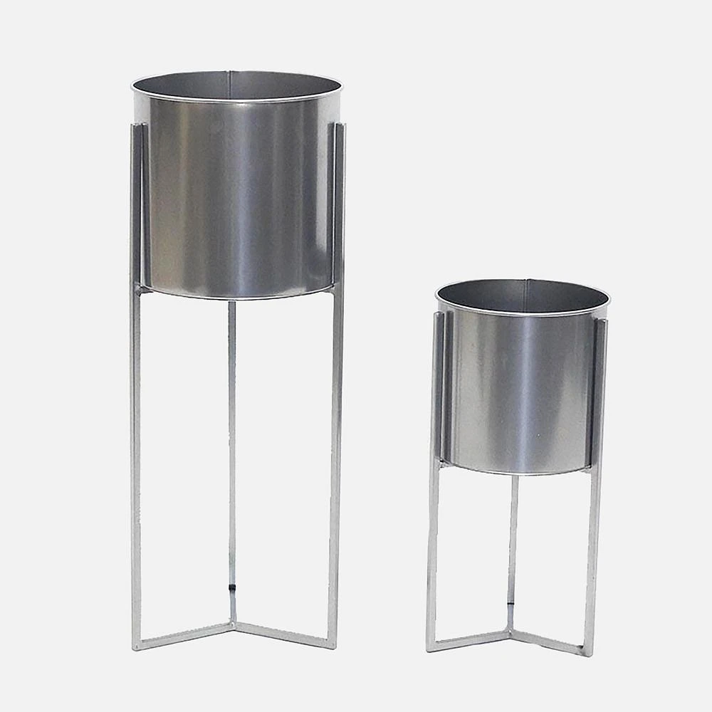 Planters with Stand, Set of 2 - Silver