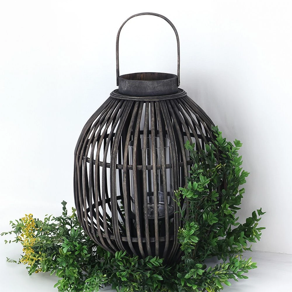 Brown Lantern with Stripe Look - 12.25"