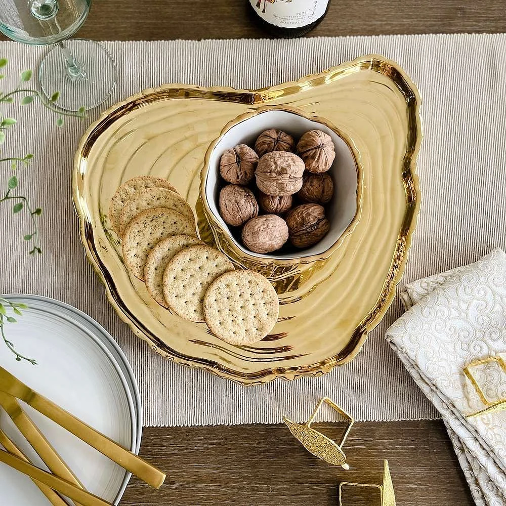 Gold Bark and Leaf Bowl by Leeber Limited