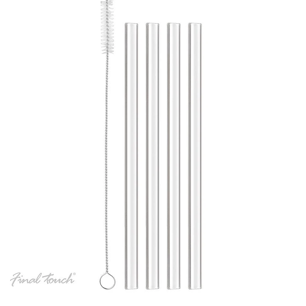 Set of 4 Bar Straws with Brush 6" by Final Touch