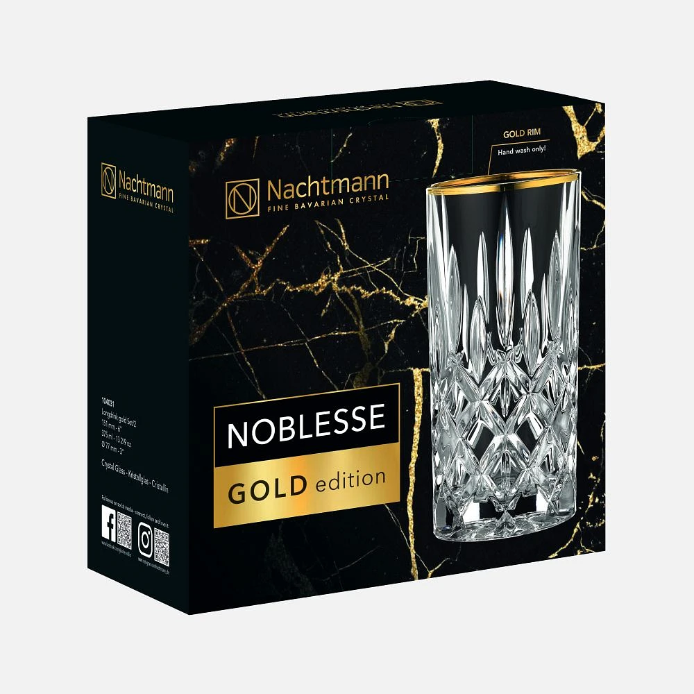 Set of 2 Noblesse Gold Long Drink Glasses by Nachtmann