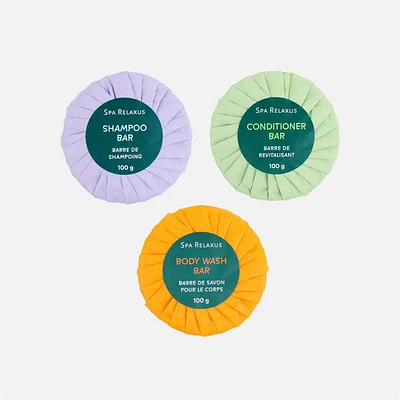 Trio barres de shampooing, revitalisant, savon pour le corps - Arbre à thé et eucalyptus