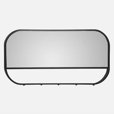 Rectangular with 5 Hooks Mirror - Black