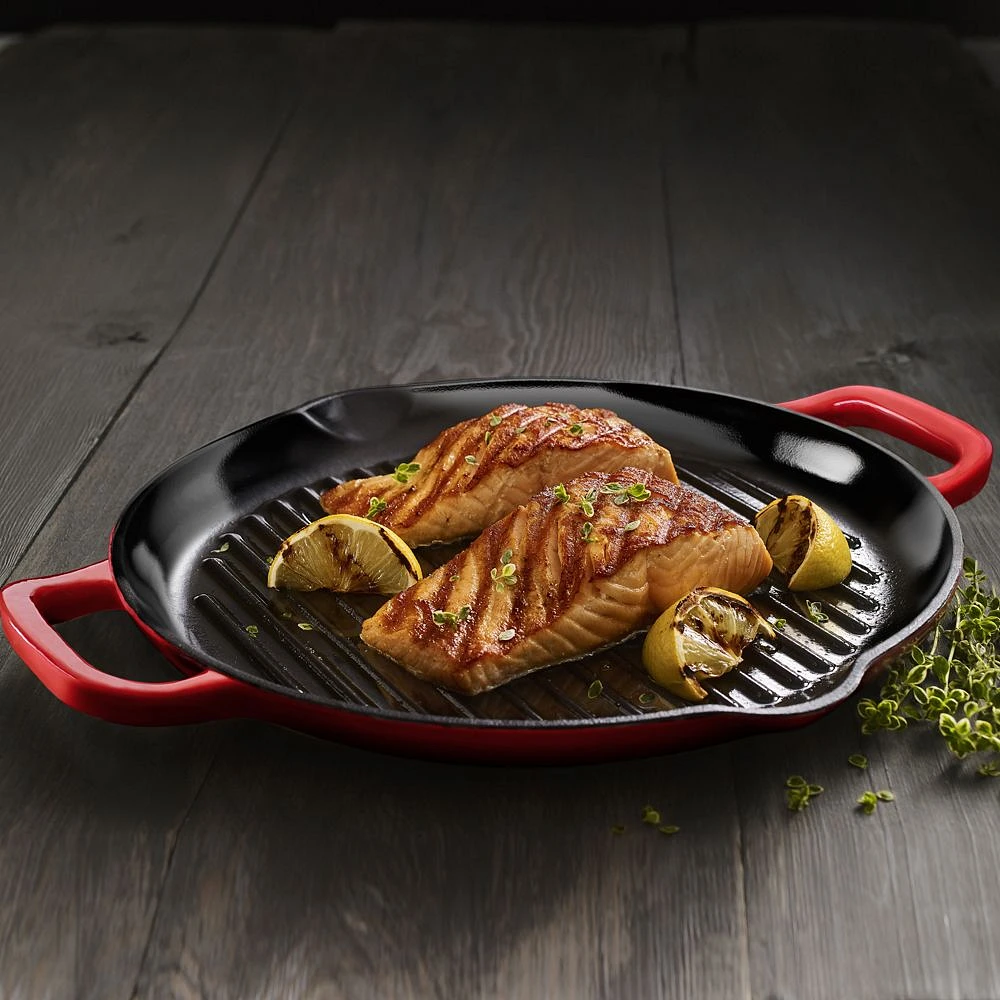 Ricardo Red Enamel Cast Iron Grill Pan - 32cm