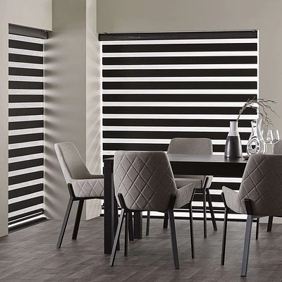 Stores déroulables à toile alternée luxueux « Transition » - Jour et nuit Noir