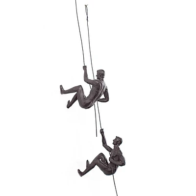 Set of 2 Sculpted Men Climbing a Wall - Brown