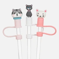 Jumbo Straws with Cat Cover, Set of 3