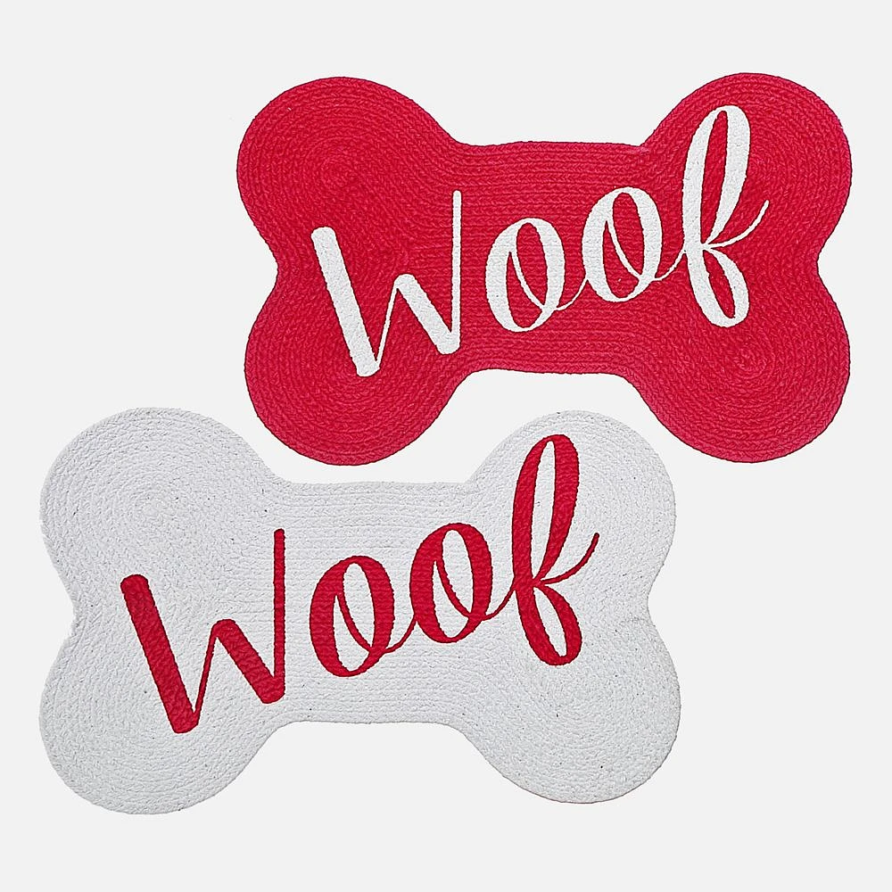 Bone Shaped « Woof » Mat - Red and White