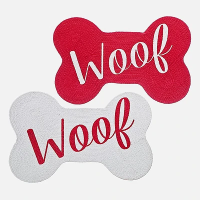 Bone Shaped « Woof » Mat - Red and White