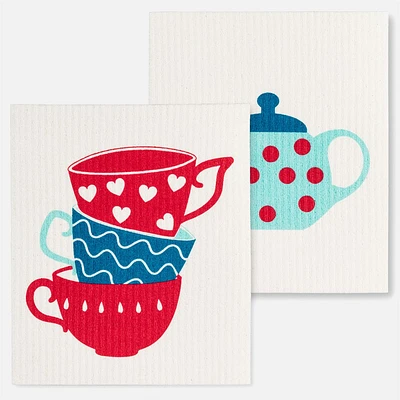 Teapot & Cups Dishcloths, Set of 2