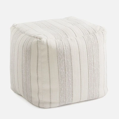 TAMMY Square Pouf with Stripe Pattern - Ivory