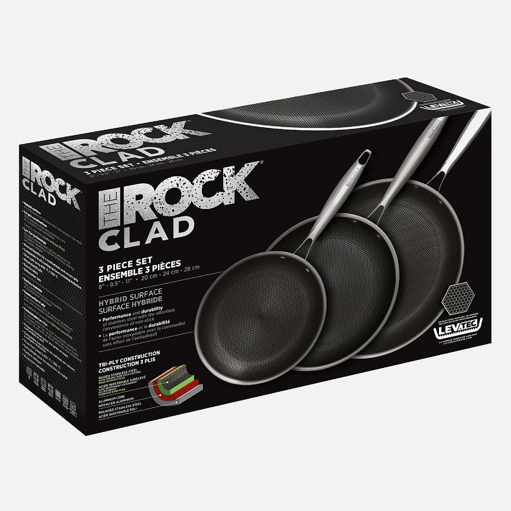 The Rock CLAD Hybrid Fry Pans Ceramic Non-stick, Set of 3 