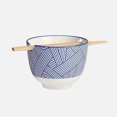 Set of 2 Kiri Noodle Bowls 5" with Chopsticks by Torre & Tagus - Blue Weaves