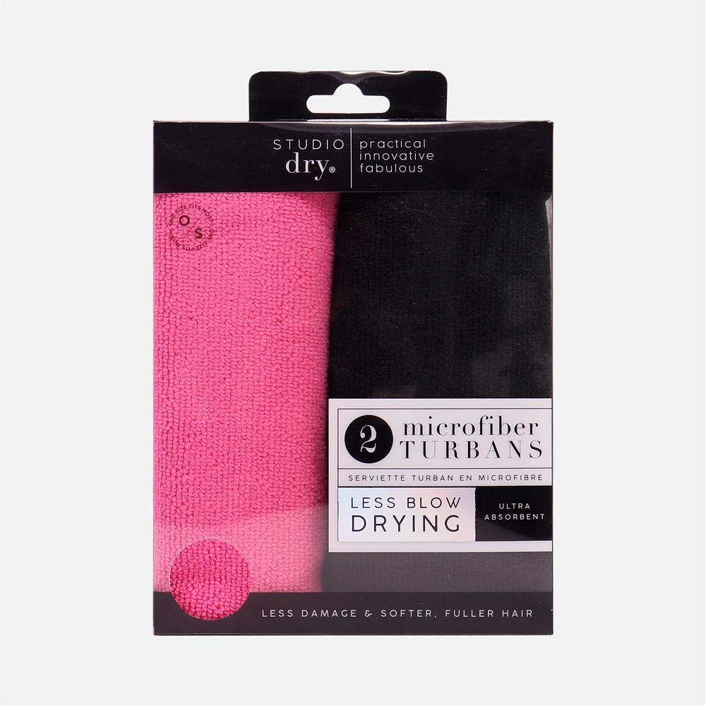 2 Hair Turban Towels - Pink/Black