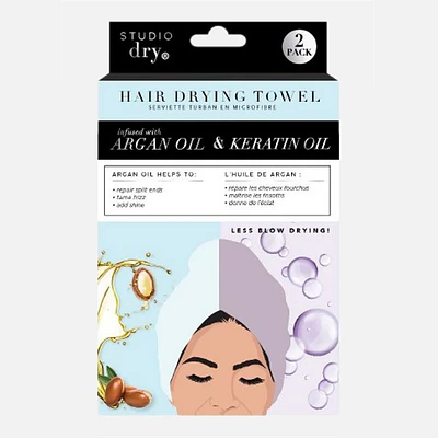 Hair Drying Towels Infused with Argan Oil & Keratin Oil - 2 pack
