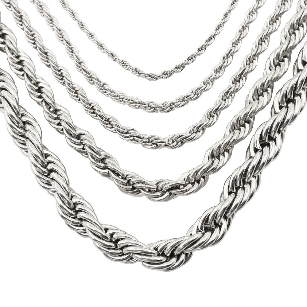 Luenzo 4mm Stainless Steel Rope Chain 24" Necklace