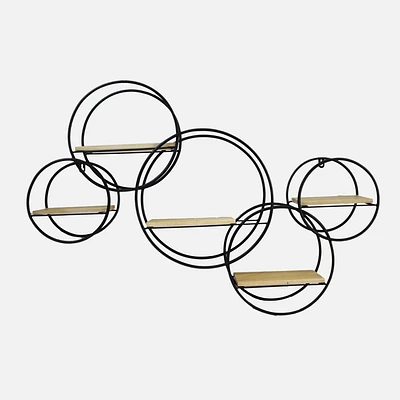 Wall Shelves with Round Metal Black Frame, set of 5