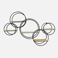 Wall Shelves with Round Metal Black Frame, set of 5